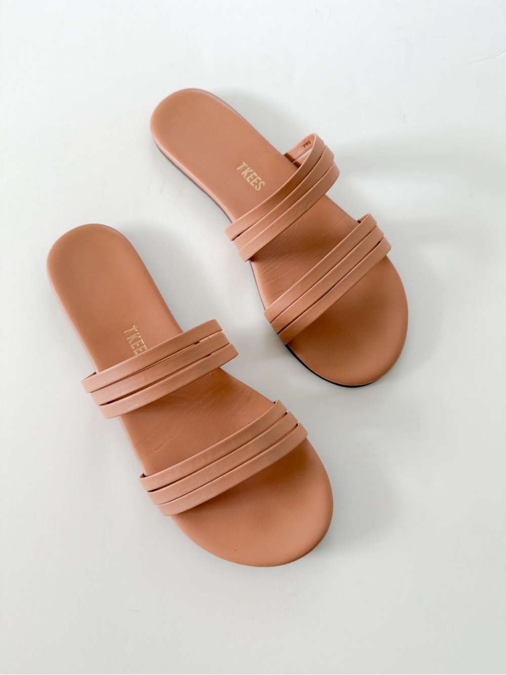 TKEES Double Strap Slide Sandals in Tan